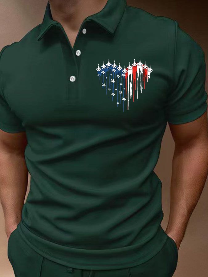 Men's Independence Day Printed Casual Polo Shirt