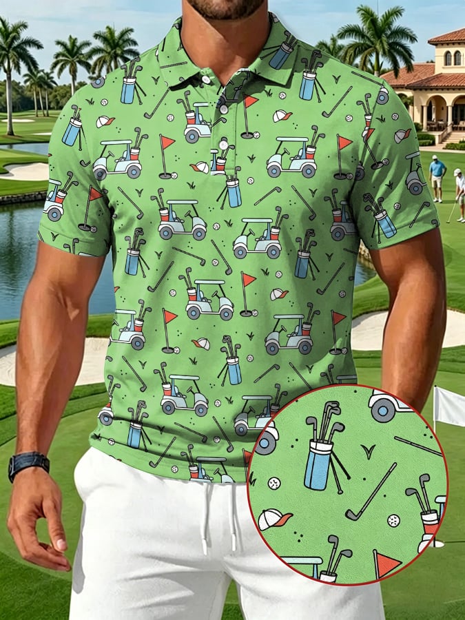 Men's Golf Cart & Club Men's Printed Casual Polo Shirt