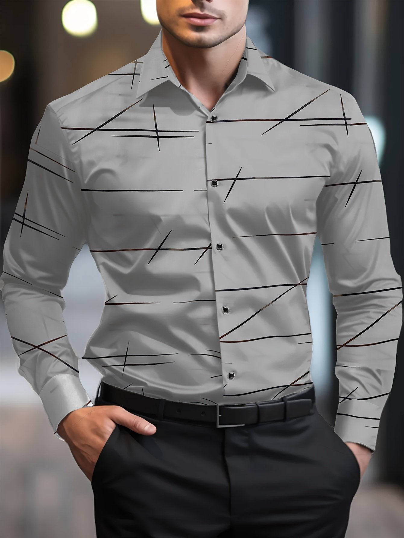 Men's Street Style Business Casual Printed Long Sleeve Shirt