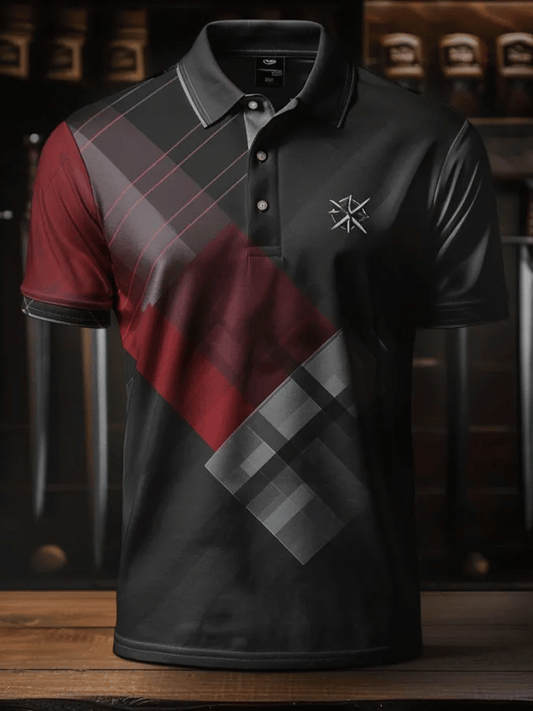 Men's Business Stripe Lettering Button-Down Polo Shirt
