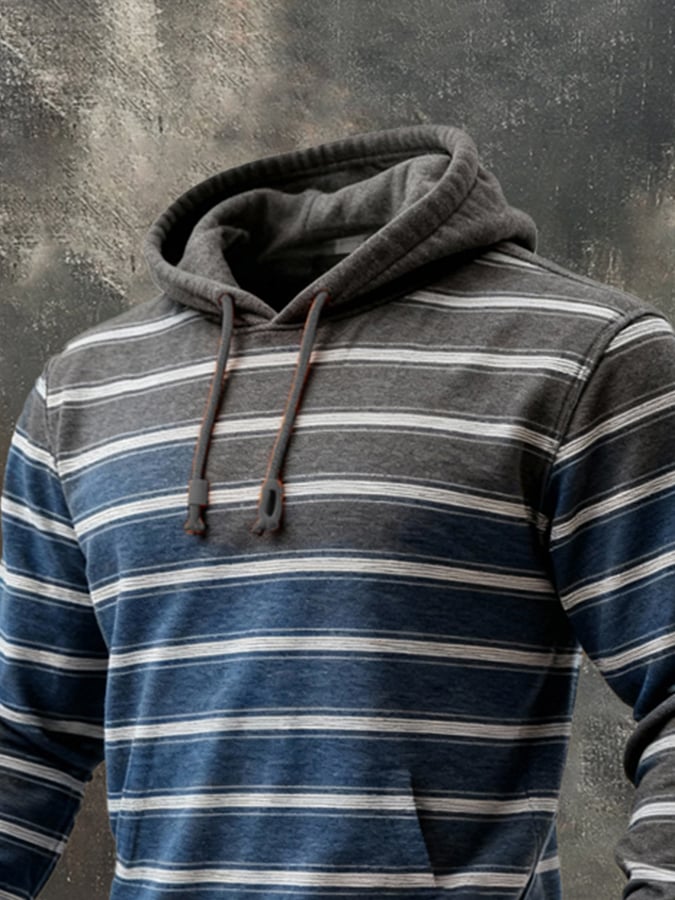 Men's Retro Striped Gradient Hooded Sweatshirt