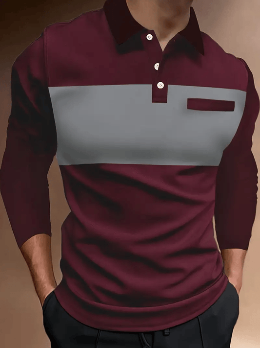 Men's Business Casual Striped Long-Sleeved Polo Shirt