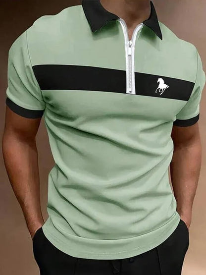 Men's Horse Print Casual Polo Shirt