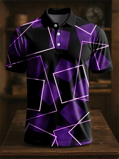 Men'S Casual Color Block Print Polo Shirt Short Sleeve