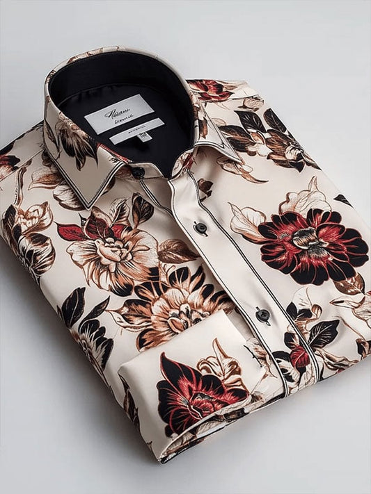 Men's Luxury Floral Print Business Short Sleeve Shirt