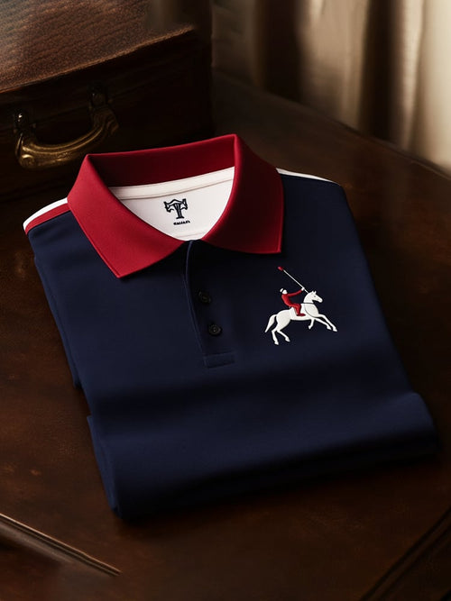 Men's Classic Business Logo Button Short Sleeve Polo Shirt