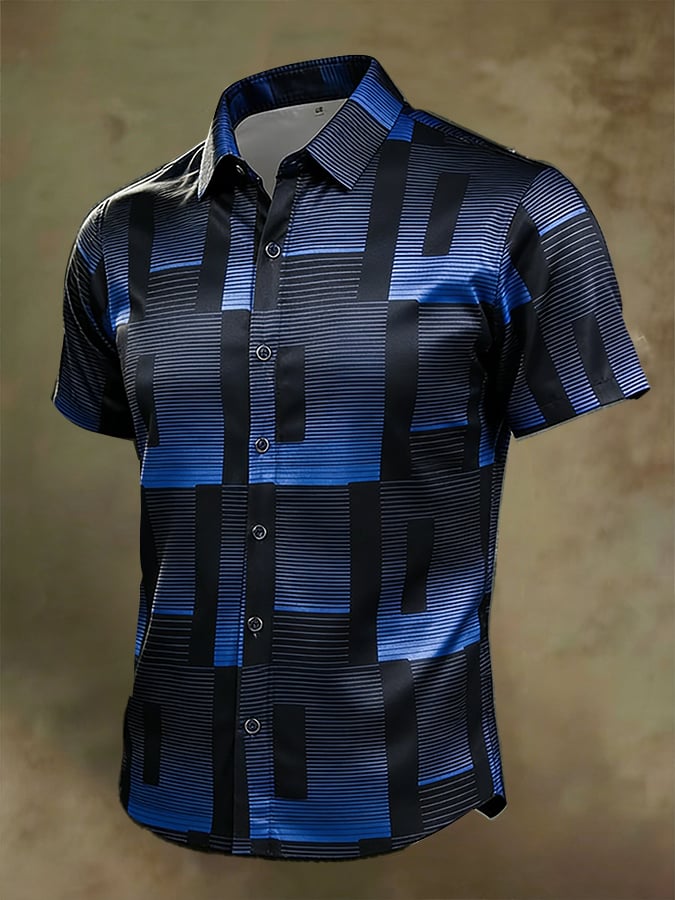 Men's Retro Bauhaus Geometric Short-Sleeve Shirt