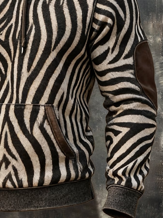 Men's Retro Zebra Print Casual Long Sleeve Sweatshirt