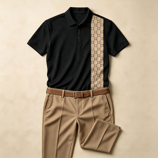 Men's Two-Tone Short-Sleeve Polo Shirt and Pants Set