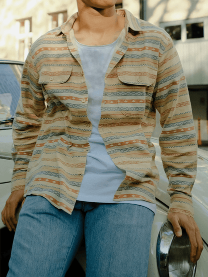 Men's Retro Western Ethnic Aztec Color Block Shirt