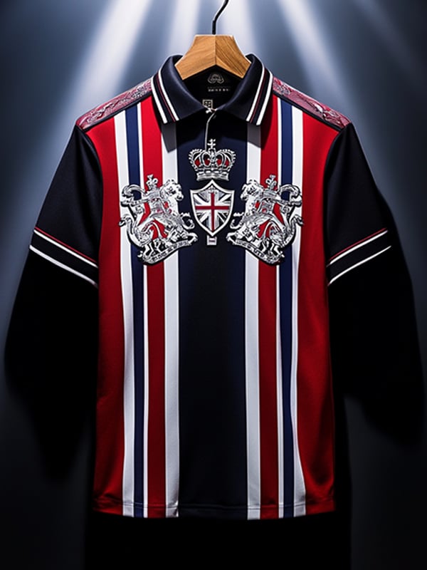 Men's Business English Stripe Print Button Polo Shirt