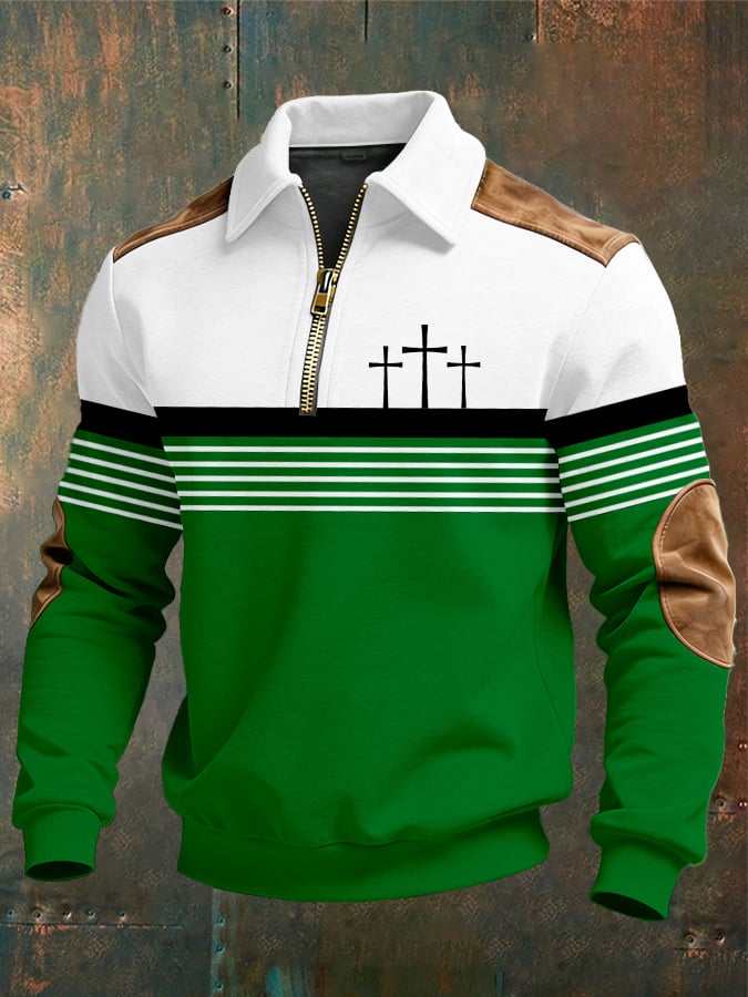 Men's vintage Faith Design Print Casual Zipper Sweatshirt-Fast Shipping