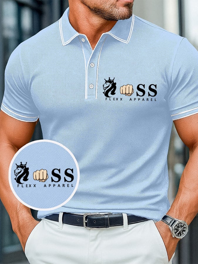 Men's casual, comfortable, and breathable retro letter print polo shirt