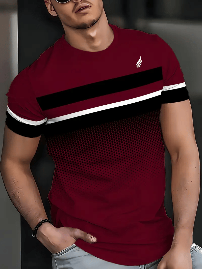 Men's Business Stripe Logo Print Short Sleeve T-Shirt