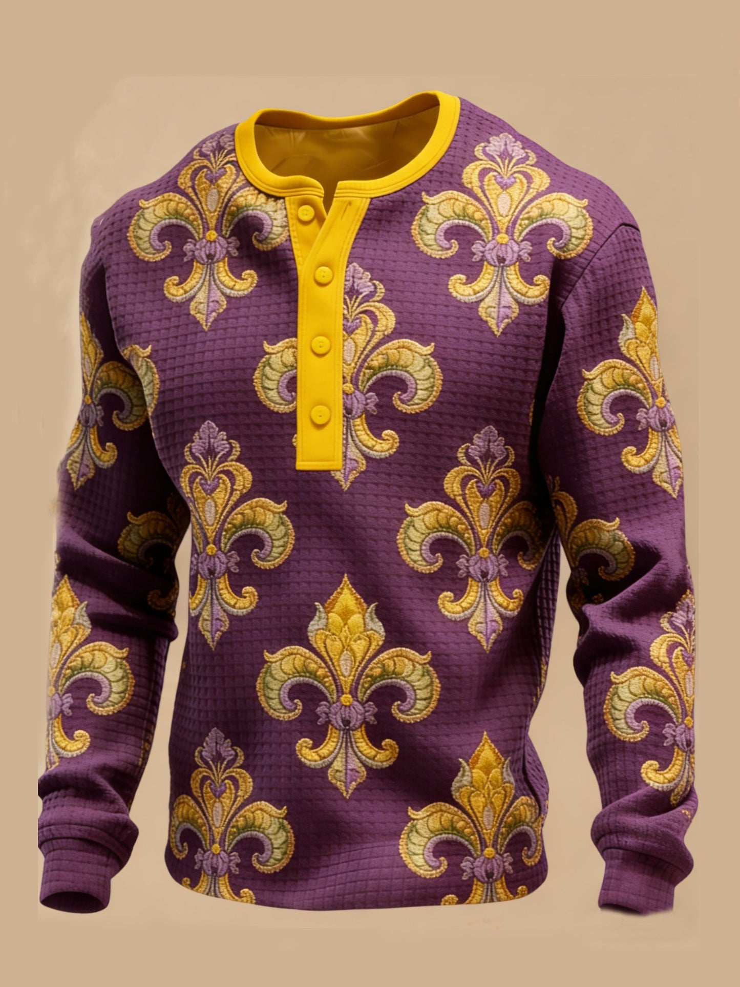 Men's New Orleans Louisiana Mardi Gras Fleur De Lis Waffle Henley shirt