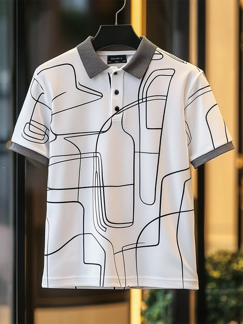 Men's Business Casual Bauhaus Style Button Short Sleeve Polo Shirt