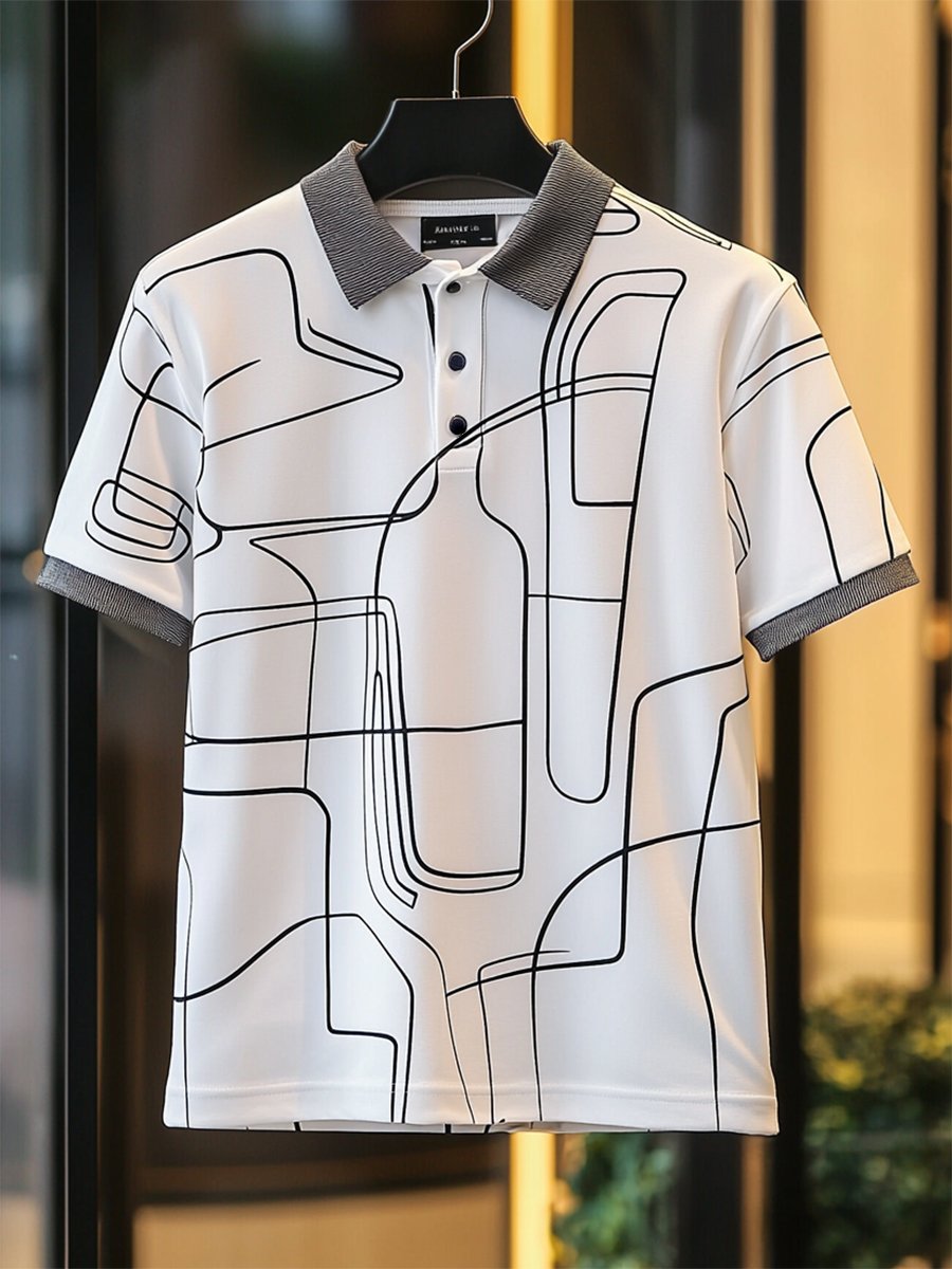 Men's Business Casual Bauhaus Style Button Short Sleeve Polo Shirt
