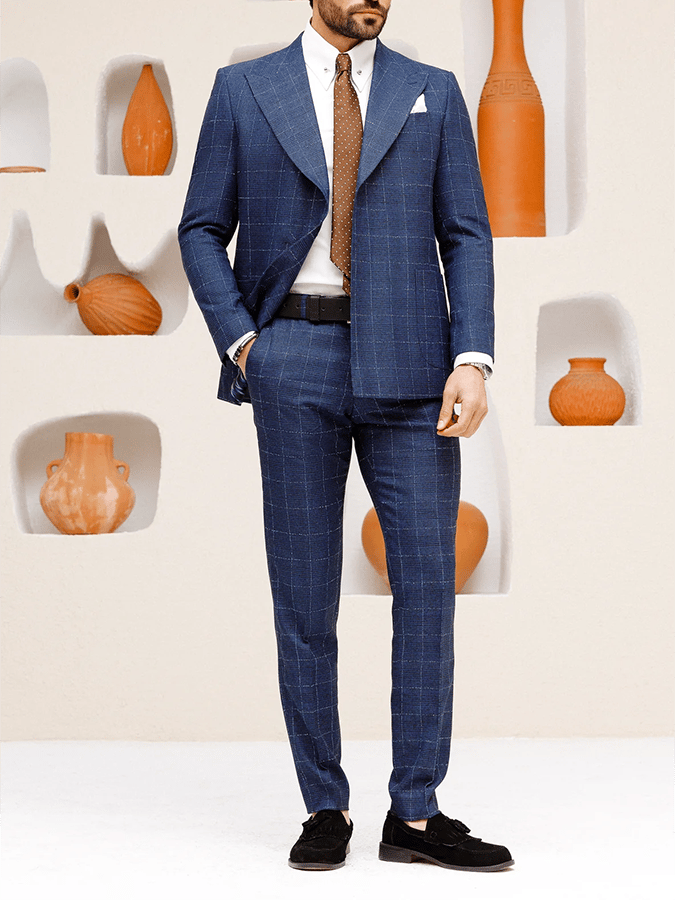 Men's Retro Single Breasted Plaid Gentleman Business Suit Jacket