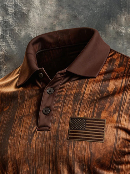 Men's Retro Patriotic Color-Block Short-Sleeve Polo Shirt