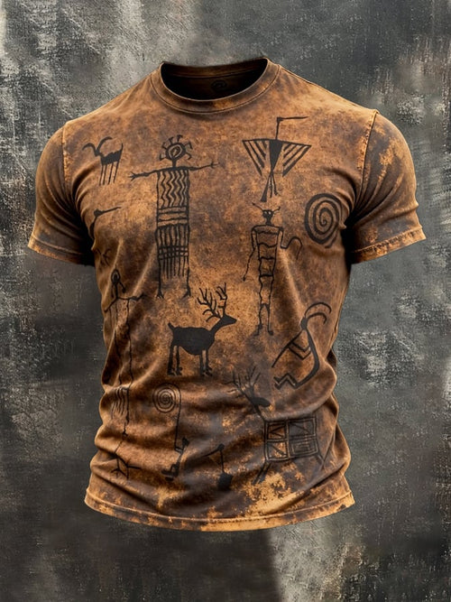 Men's Retro Print Crew Neck Short Sleeve T-Shirt