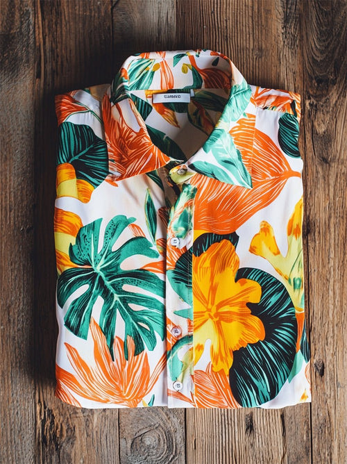 Men's Satin Luxe Hawaiian Print Short Sleeve Button Shirt