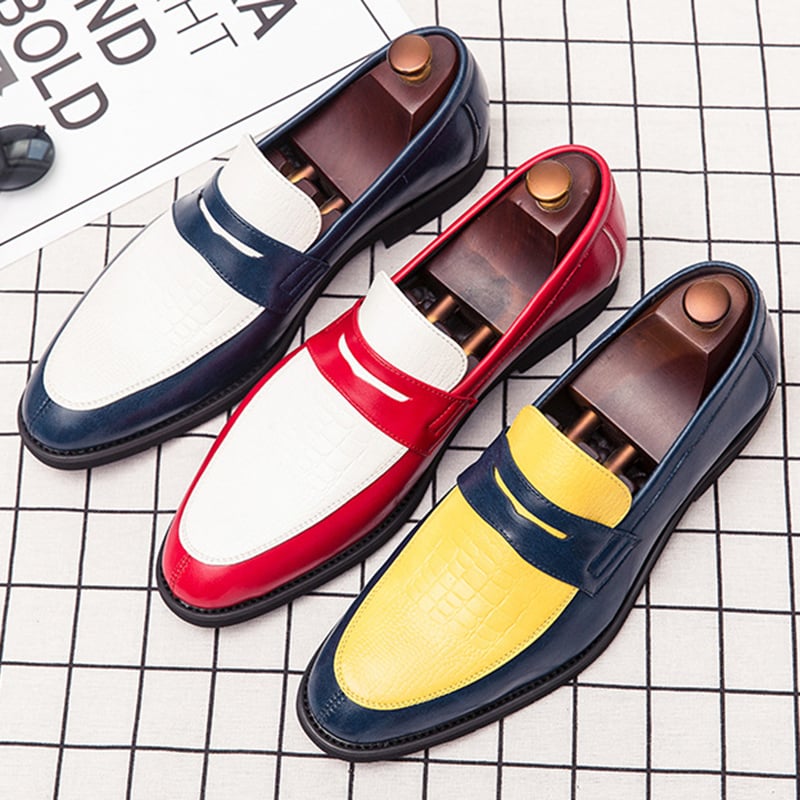Fashionable British Style Casual Color Contrast Leather Shoes