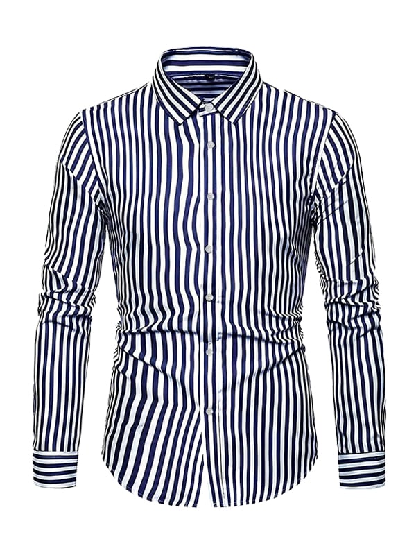 Men's Stripe Print Business Long Sleeve Shirt