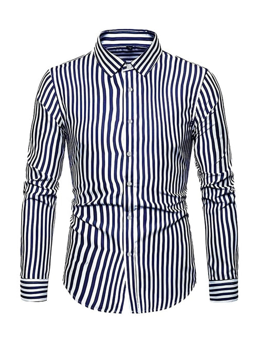 Men's Stripe Print Business Long Sleeve Shirt
