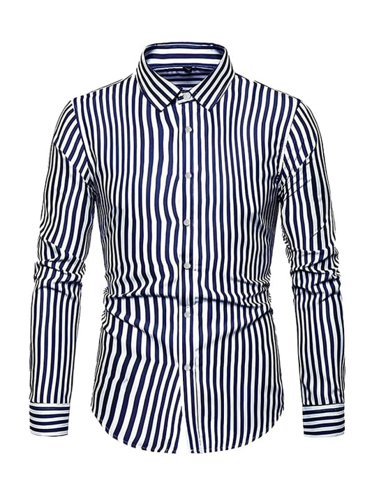 Men's Stripe Print Business Long Sleeve Shirt