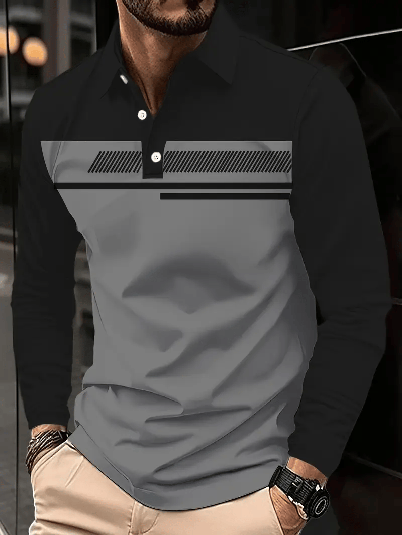 Men's Business Classic Stripe Print Button Polo Shirt