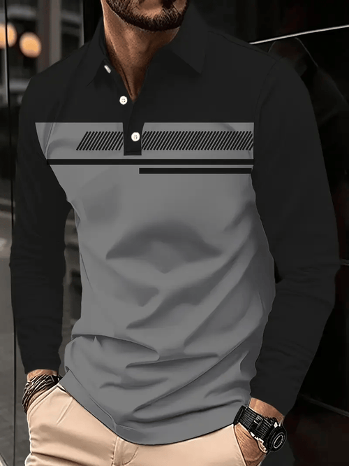 Men's Business Classic Stripe Print Button Polo Shirt