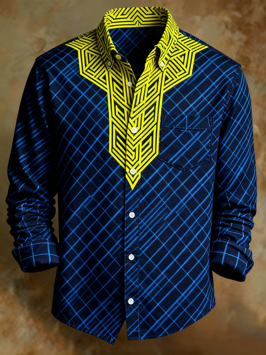 Men's Retro Abstract Art Print Comfortable Business Style Shirt