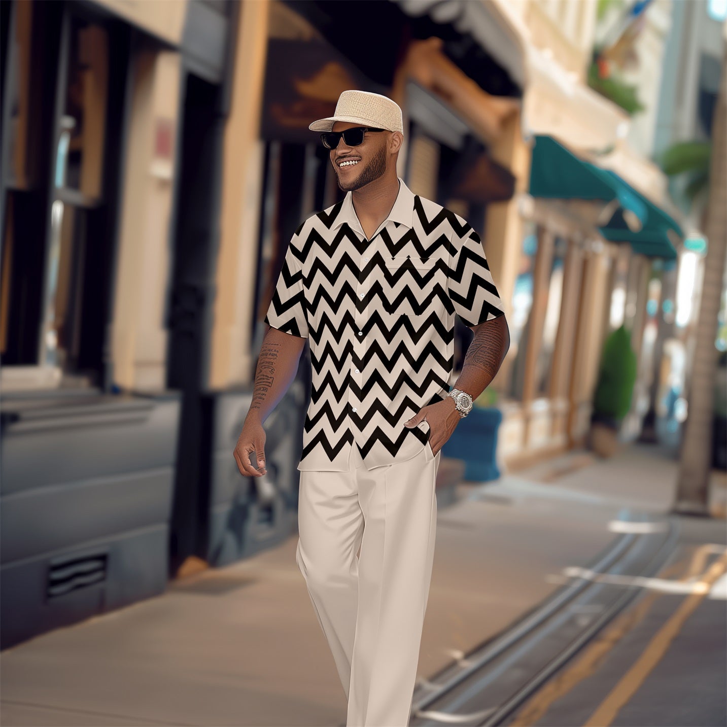 Men's Retro Short Sleeve Shirt Walking Suit 1642