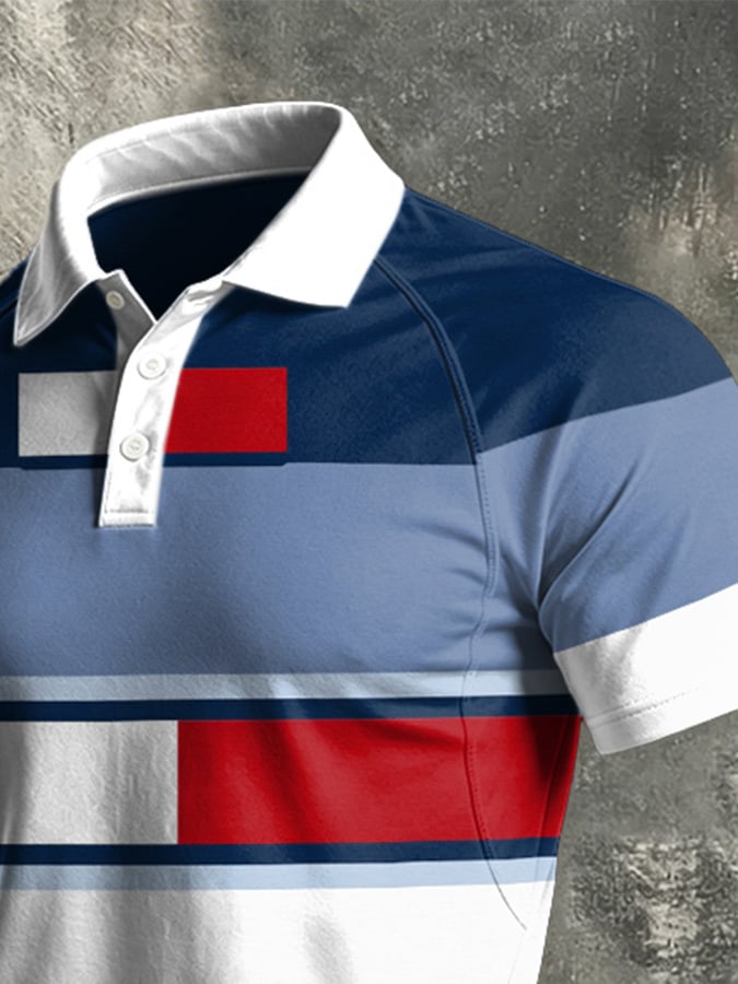 Men's Retro Abstract Art Print Casual Polo Shirt