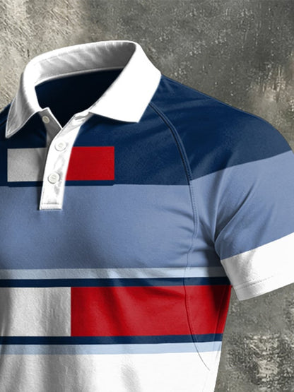 Men's Retro Abstract Art Print Casual Polo Shirt