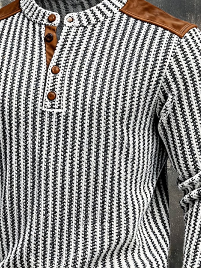 Men's Vintage-Style Color-Block Comfortable Henley Sweatshirt