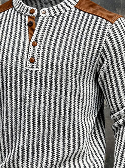 Men's Vintage-Style Color-Block Comfortable Henley Sweatshirt