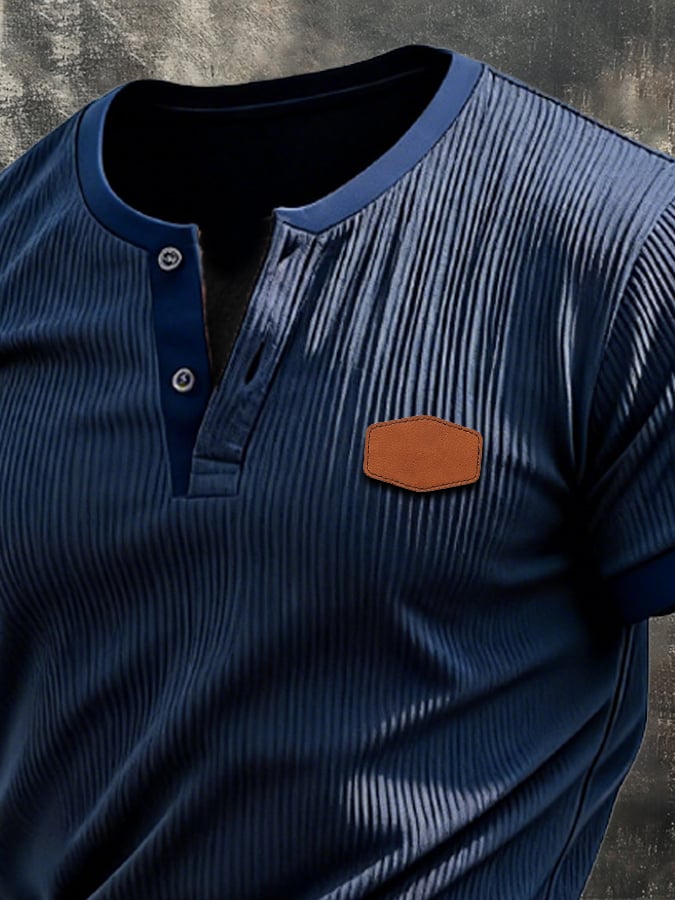 Men's Retro Ribbed Textured Stretch Henry T-Shirt