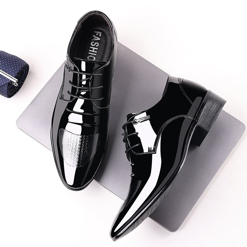 Men's Comfortable British Business Lace-up Patent Leather Shoes
