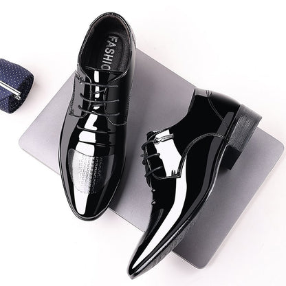 Men's Comfortable British Business Lace-up Patent Leather Shoes