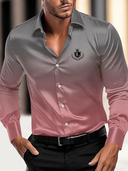 Men's Vintage Business Casual Printed Satin Long Sleeve Shirt