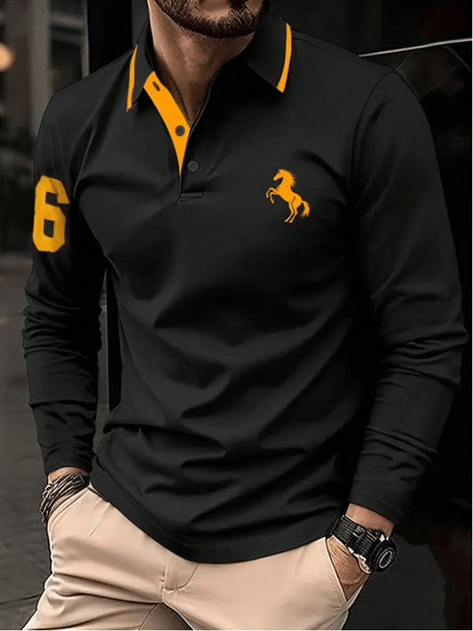 Men's Business Casual Striped Long-Sleeved Polo Shirt