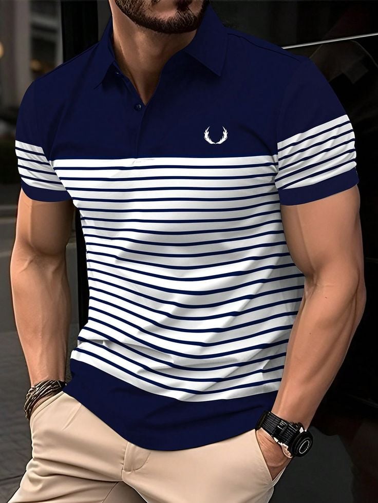 Men's Business Logo Button-Down Short Sleeve Polo Shirt