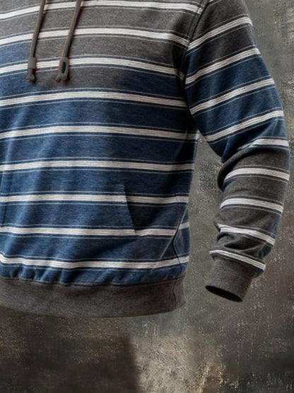 Men's Retro Striped Gradient Hooded Sweatshirt
