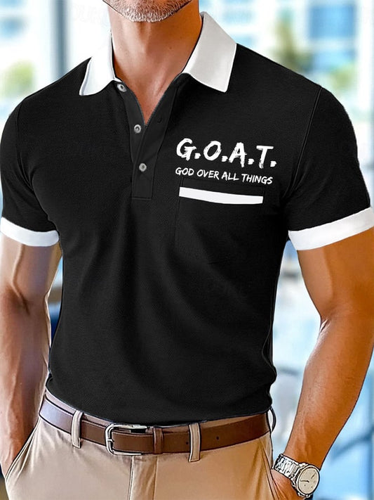 Men's Retro Faith Design Printed Comfortable And Breathable Casual With Pocket Polo Shirt