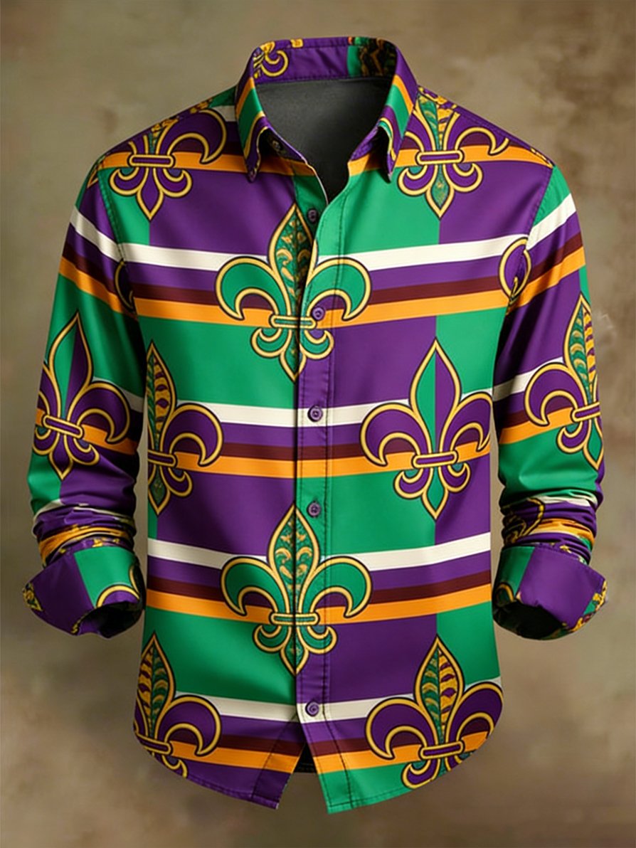 Men's Retro Casual Carnival Pattern Long-Sleeved Shirt