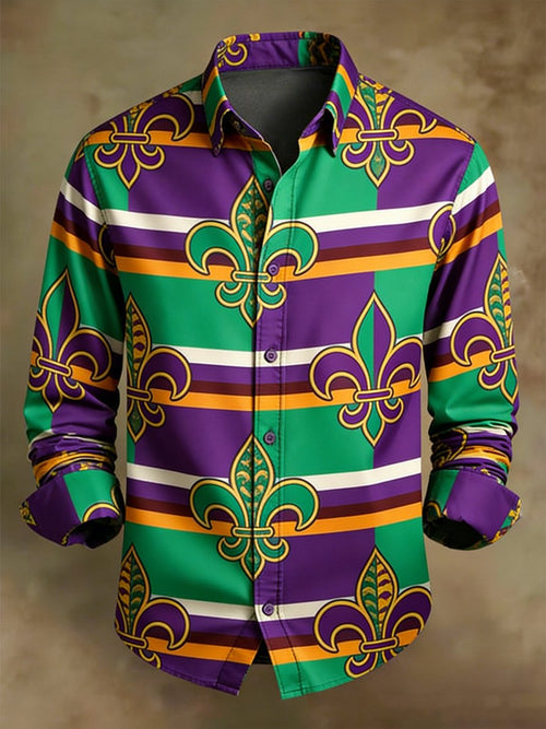 Men's Retro Casual Carnival Pattern Long-Sleeved Shirt
