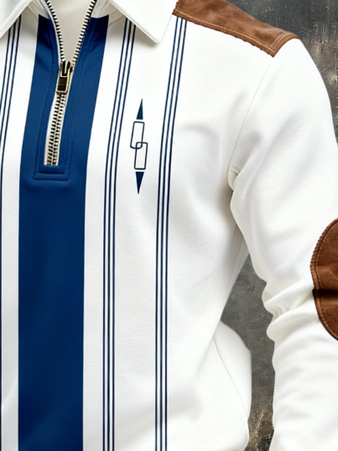 Men's Retro Color Block Print Zipper Sweatshirt