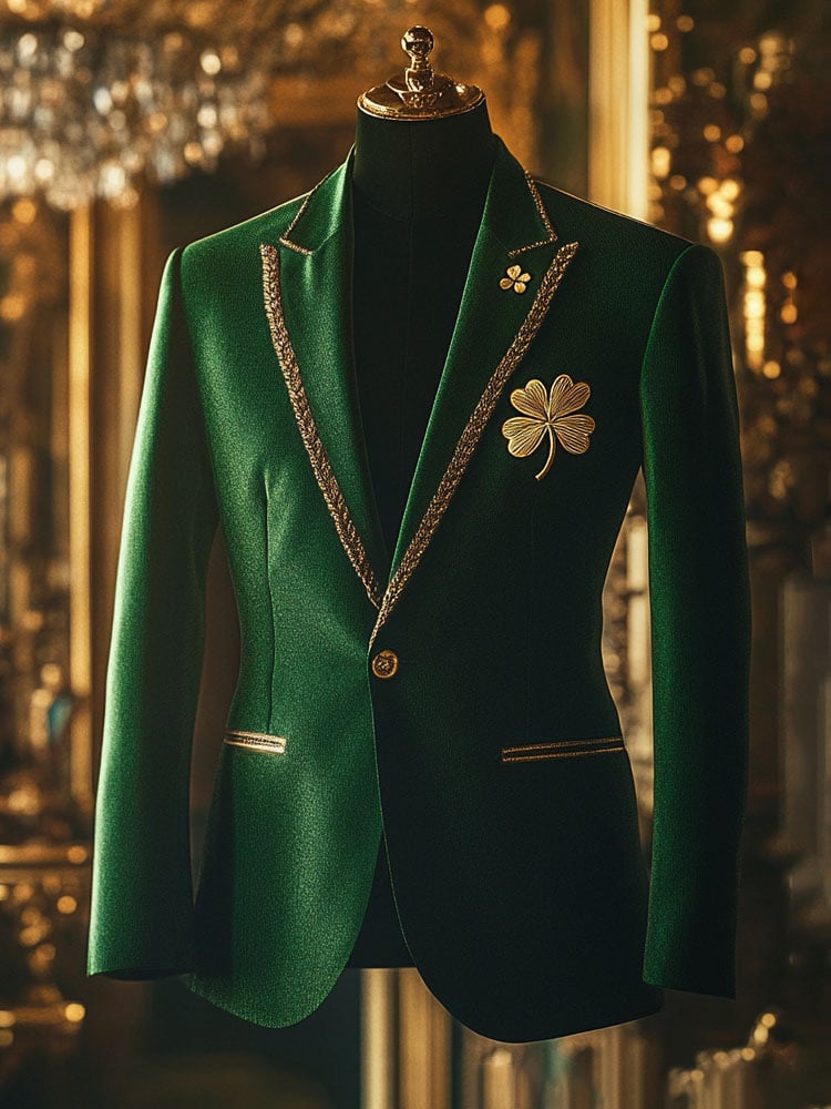 Men's Green Plaid Luxury Business Suit Jacket