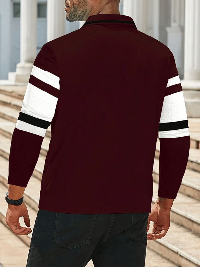 Men's Striped Business Casual Long Sleeve Polo Shirt